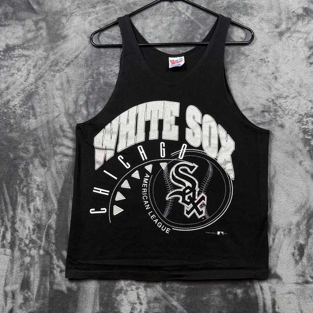 Hanes Tank Top Mens Medium Black Chicago White Sox Vintage 90s MLB Graphic USA